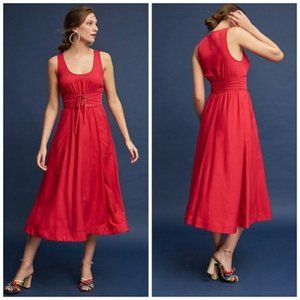 PLENTY BY TRACY REESE raspberry red corset waist milkmaid midi dress